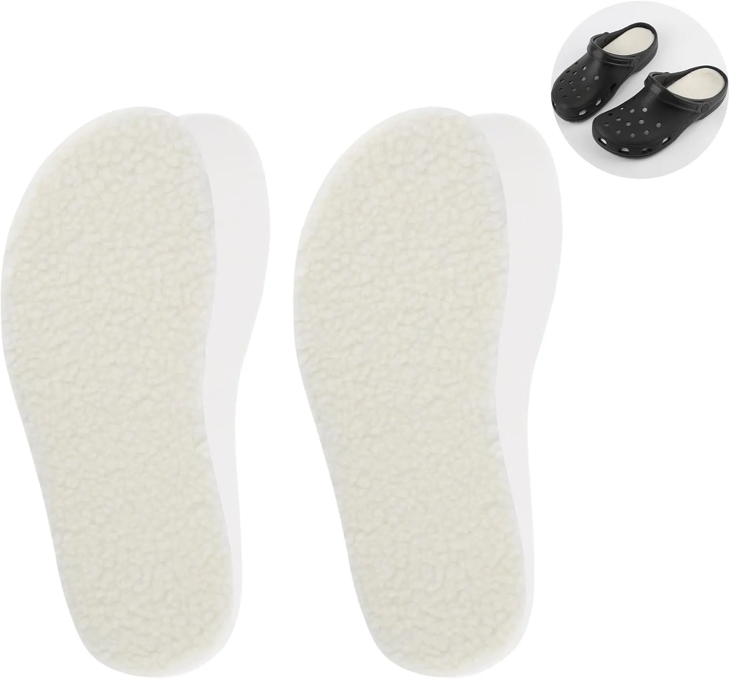 2 Pairs Warm Cozy Lamb Wool Inserts for Crocs Clogs Flat Sheepskin Insoles for Women Men Replacement Garden Shoes Liners Fleece Fur Slipper Shoe Soles Size 12 / EU45