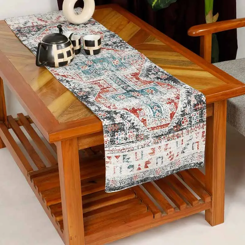 Abstract Wave Floral Cotton Polyester Table Runner | 54 x 14 Inches