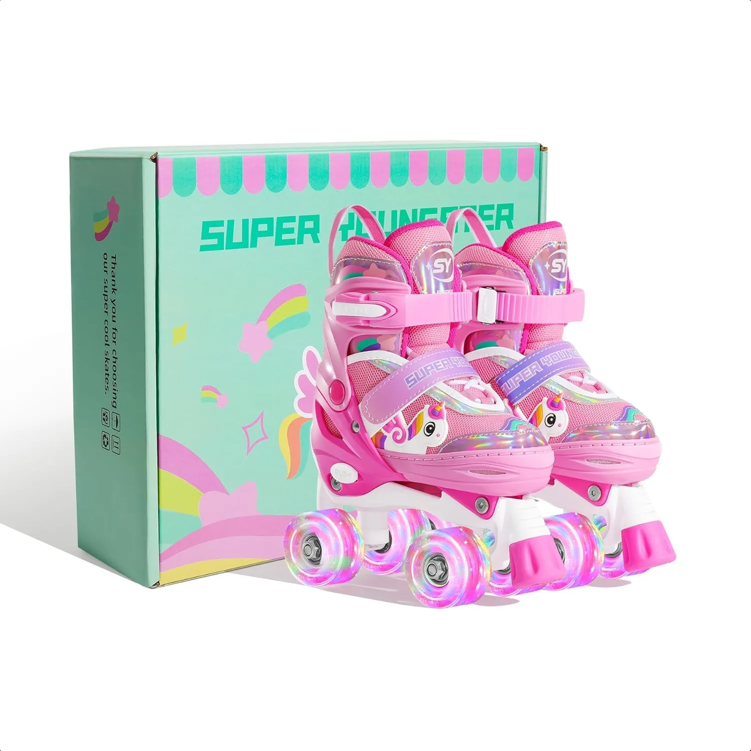 Adjustable Light Up Kids Unicorn Roller Skates for Girls Ages 4-6 5-8 8-12, Toddlers Beginner Cat RollerSkates