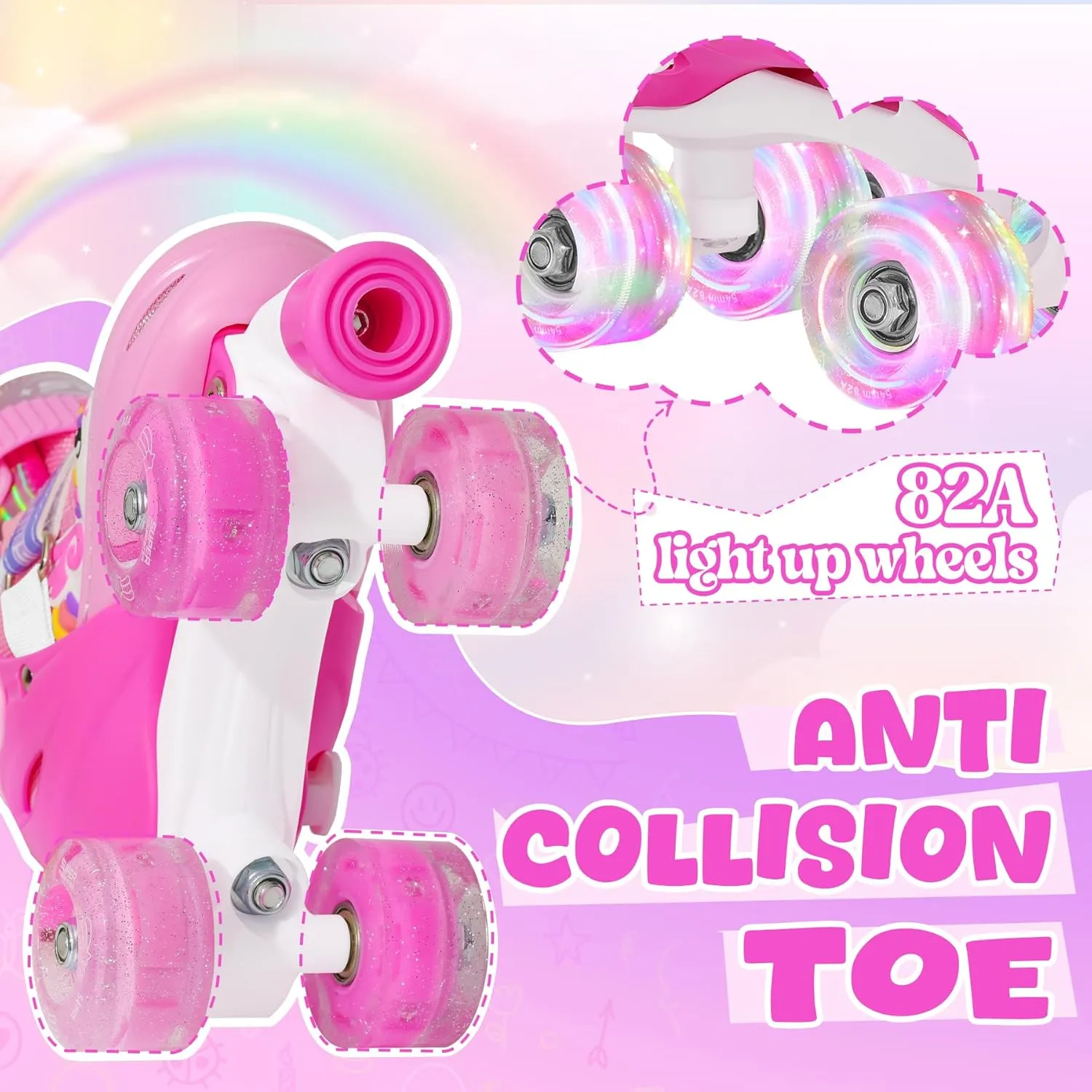 Adjustable Light Up Kids Unicorn Roller Skates for Girls Ages 4-6 5-8 8-12, Toddlers Beginner Cat RollerSkates