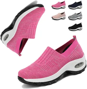 Air Cushion Slip On Walking Shoes,with Arch Support Non-Slip Orthopedic Stretch Walking Shoes,Slip-On Platform Mesh Stretch Wedge Sneakers