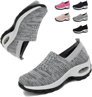 Air Cushion Slip On Walking Shoes,with Arch Support Non-Slip Orthopedic Stretch Walking Shoes,Slip-On Platform Mesh Stretch Wedge Sneakers