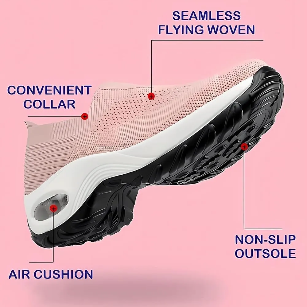 Air Cushion Slip On Walking Shoes,with Arch Support Non-Slip Orthopedic Stretch Walking Shoes,Slip-On Platform Mesh Stretch Wedge Sneakers