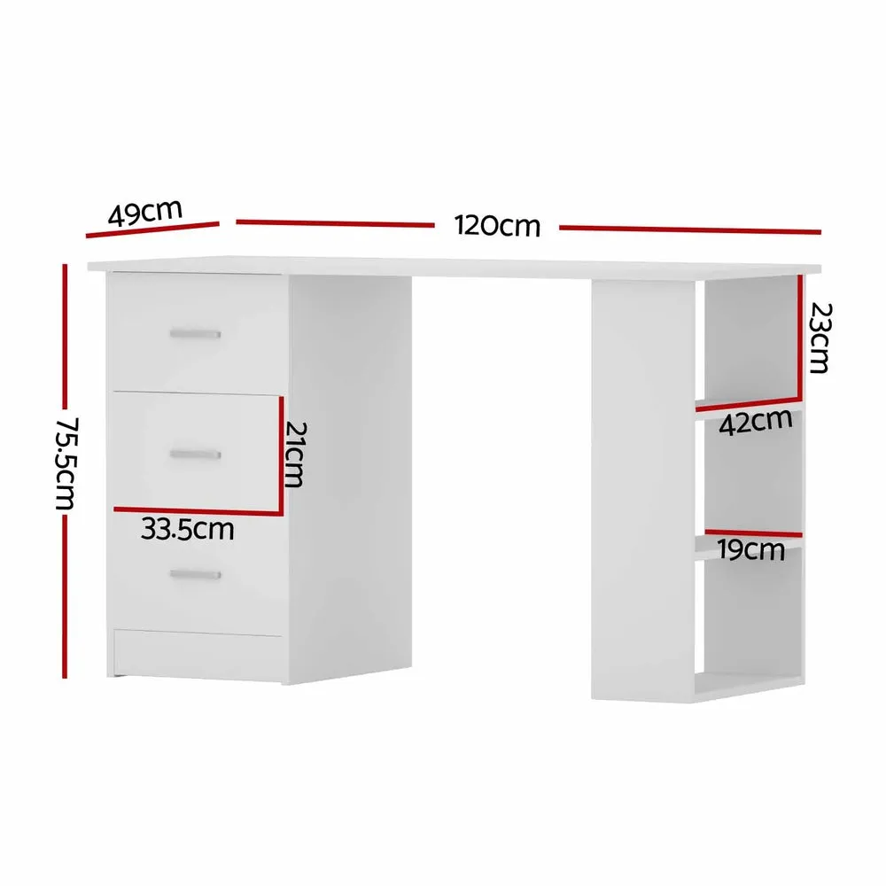 Artiss Computer Desk Drawer Shelf Cabinet White 120cm
