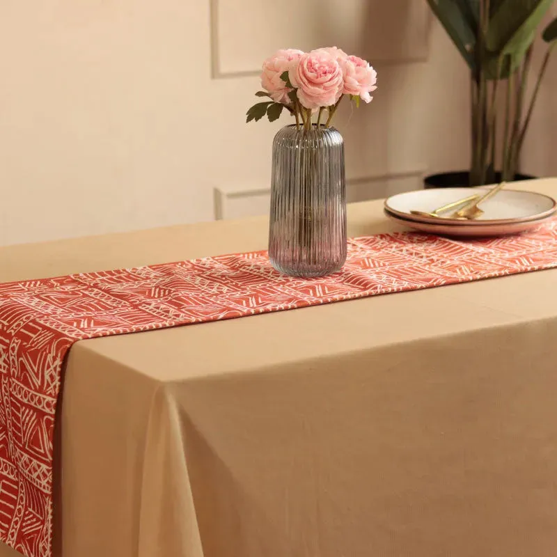 Aztec Geometric Orange White Table Runner | 72 x 12 inches