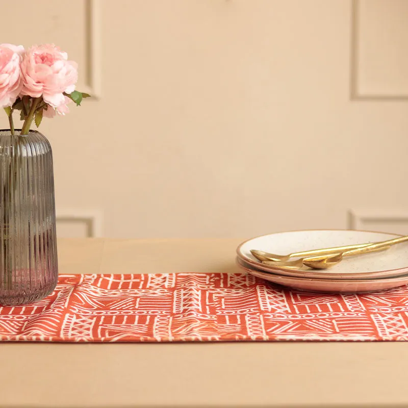 Aztec Geometric Orange White Table Runner | 72 x 12 inches