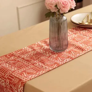 Aztec Geometric Orange White Table Runner | 72 x 12 inches