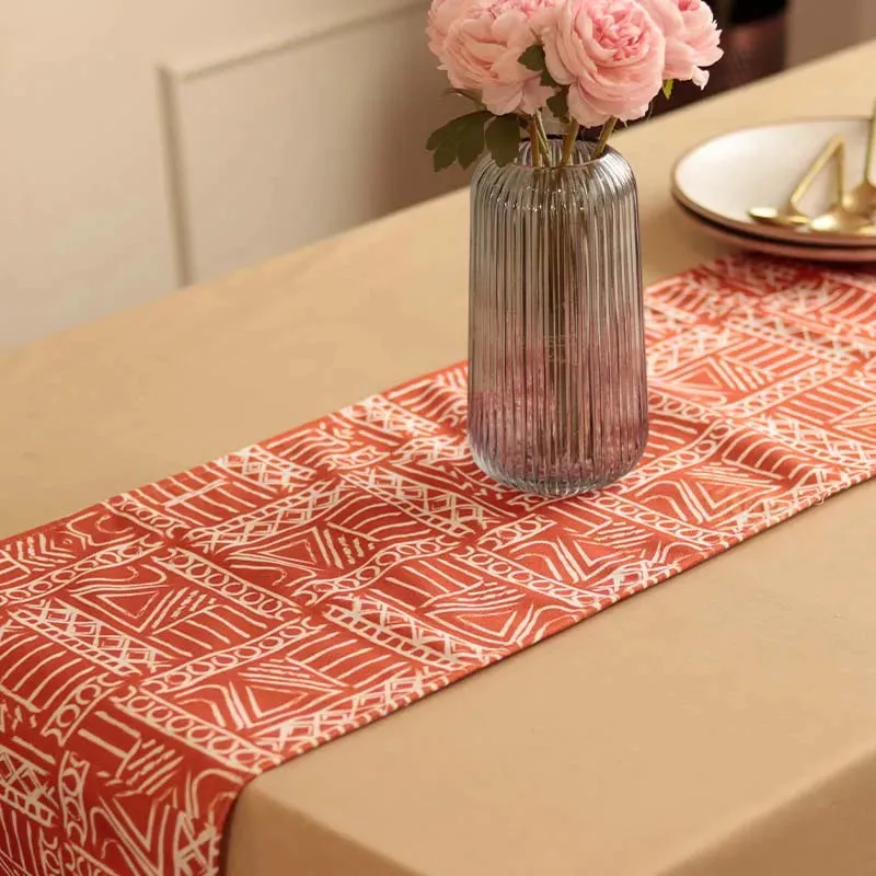 Aztec Geometric Orange White Table Runner | 72 x 12 inches