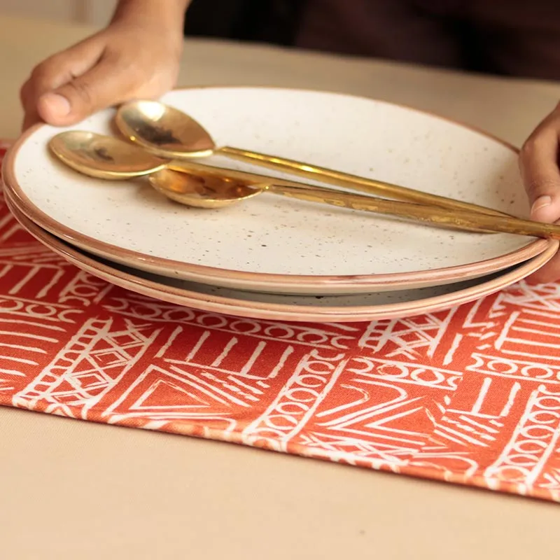 Aztec Geometric Orange White Table Runner | 72 x 12 inches