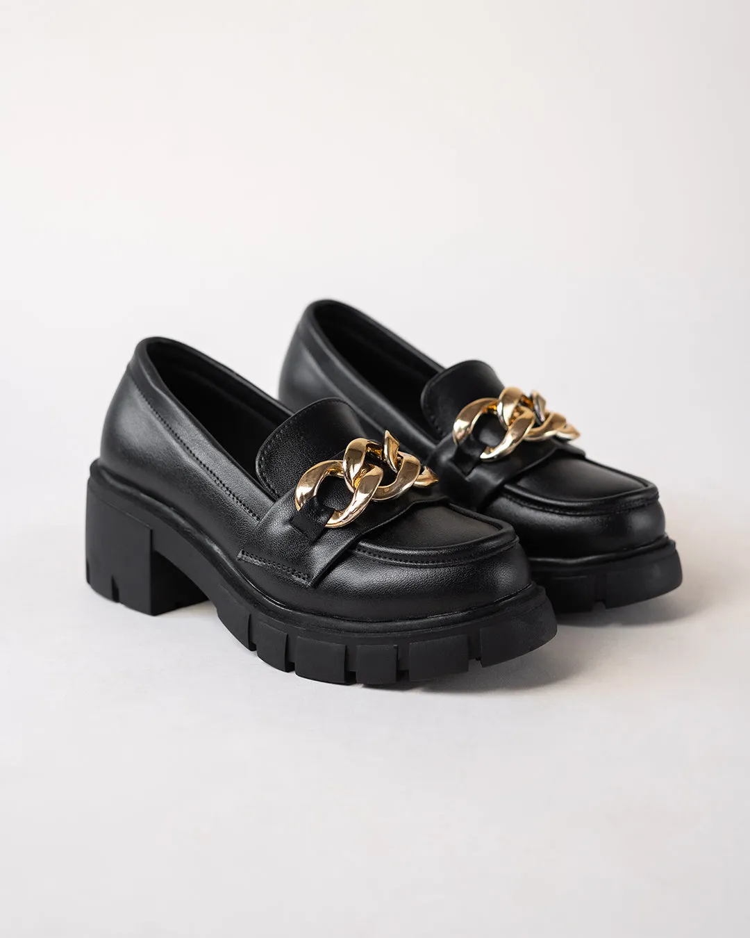 Black Chain Detail Chunky Sole Oxfords
