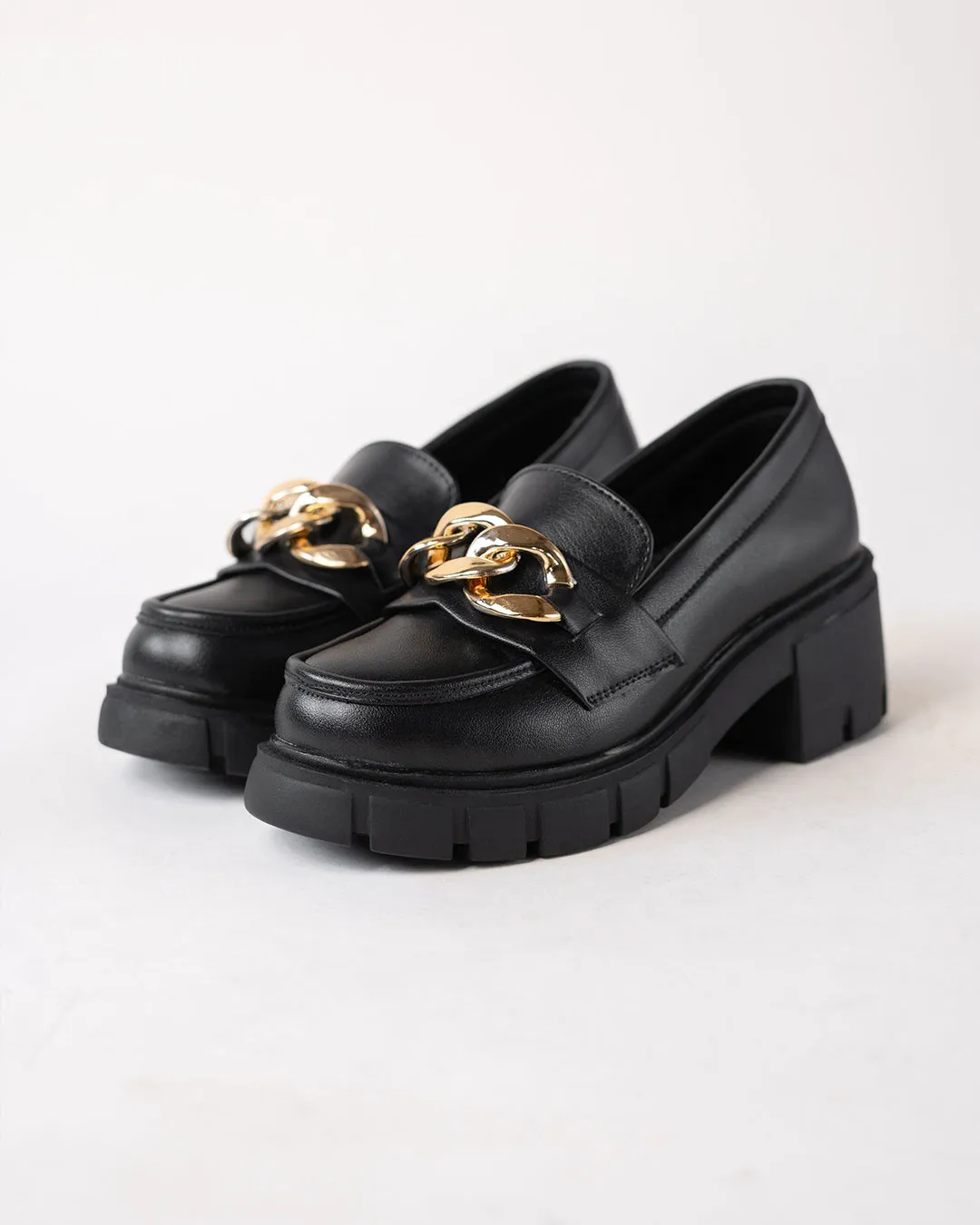 Black Chain Detail Chunky Sole Oxfords