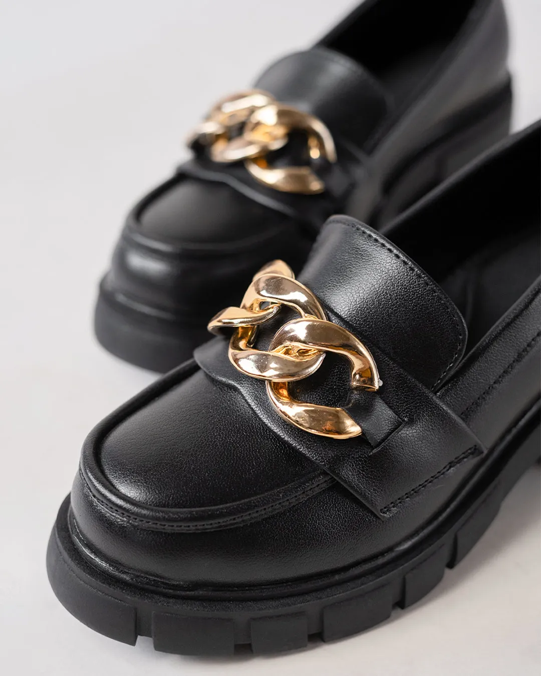 Black Chain Detail Chunky Sole Oxfords