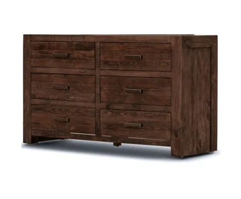 Catmint Dresser 6 Chest of Drawers Solid Pine Wood Storage Cabinet - Grey Stone