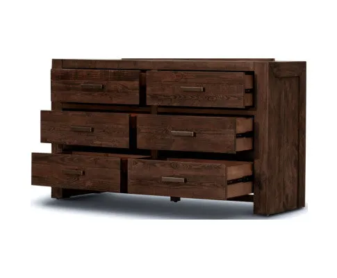 Catmint Dresser 6 Chest of Drawers Solid Pine Wood Storage Cabinet - Grey Stone