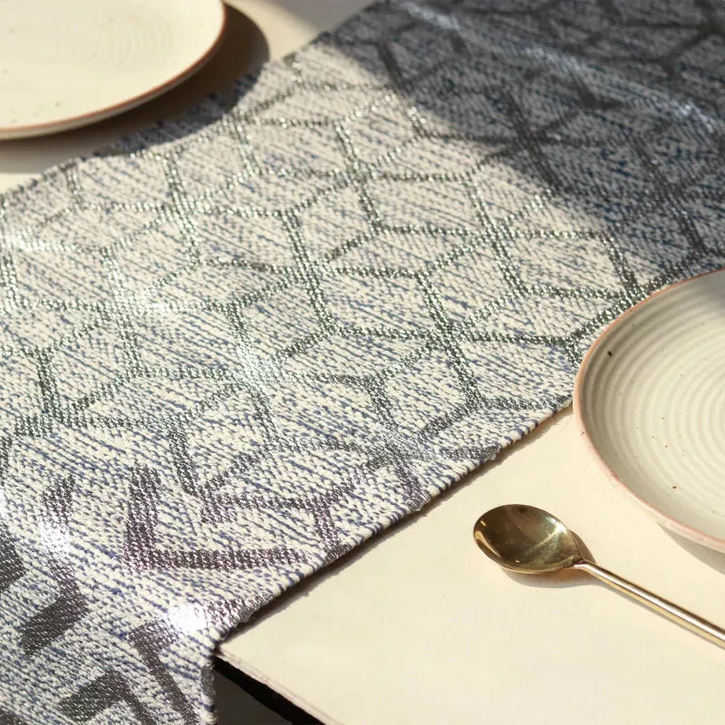 Cotton Foil Geometrical Printed Table Runner With Tassles | 54 x 14  inches