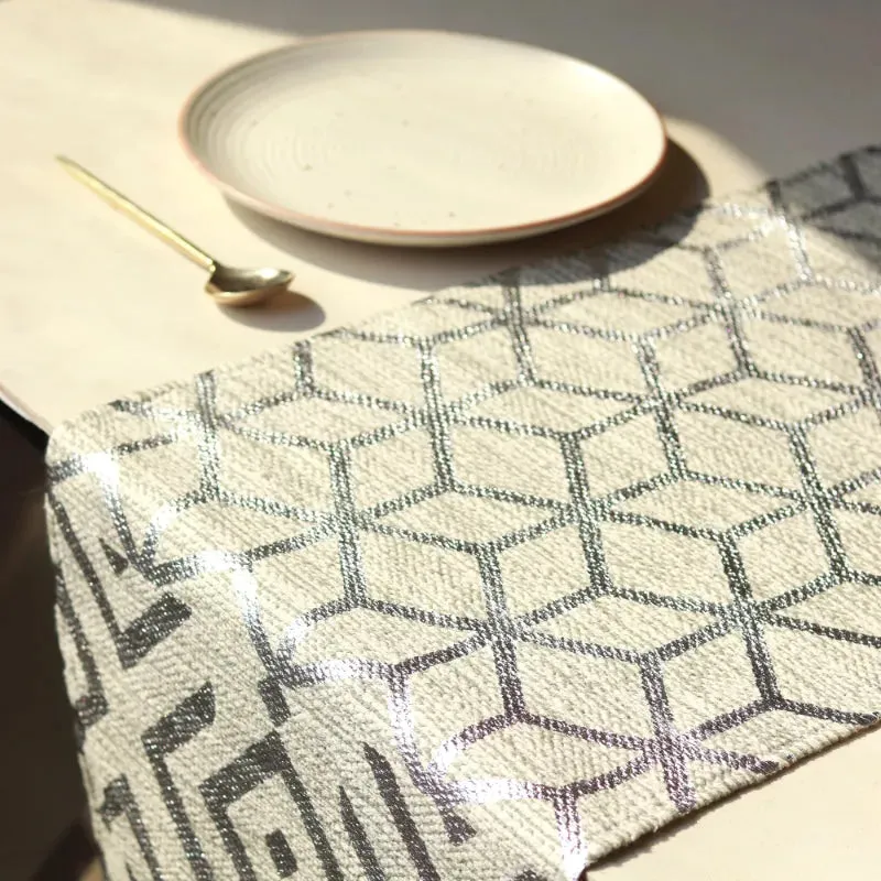 Cotton Foil Geometrical Printed Table Runner With Tassles | 54 x 14  inches