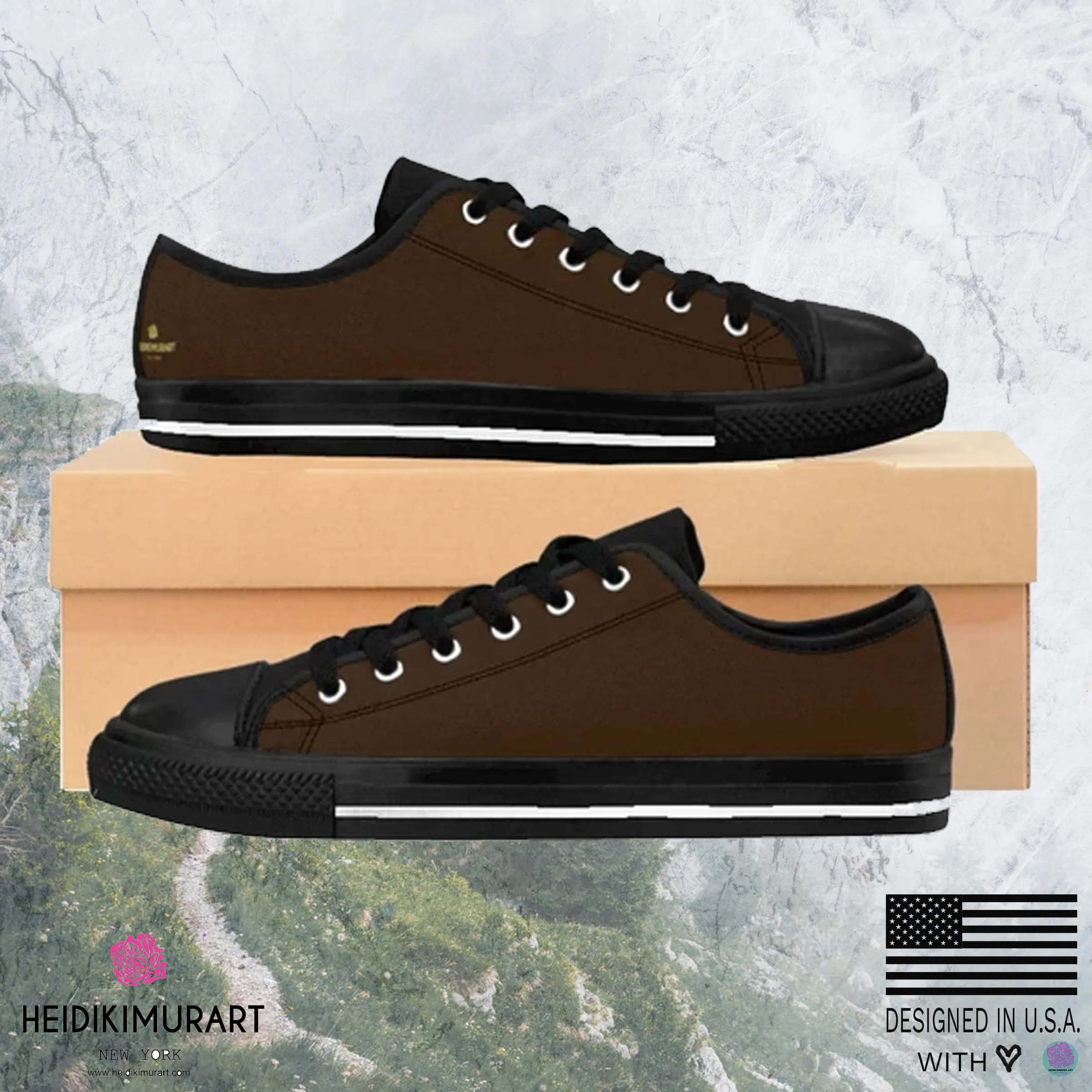 Dark Earth Solid Color Sneakers, Best Dark Chocolate Solid Brown Color Designer Men's Running Shoes Low Top Sneakers