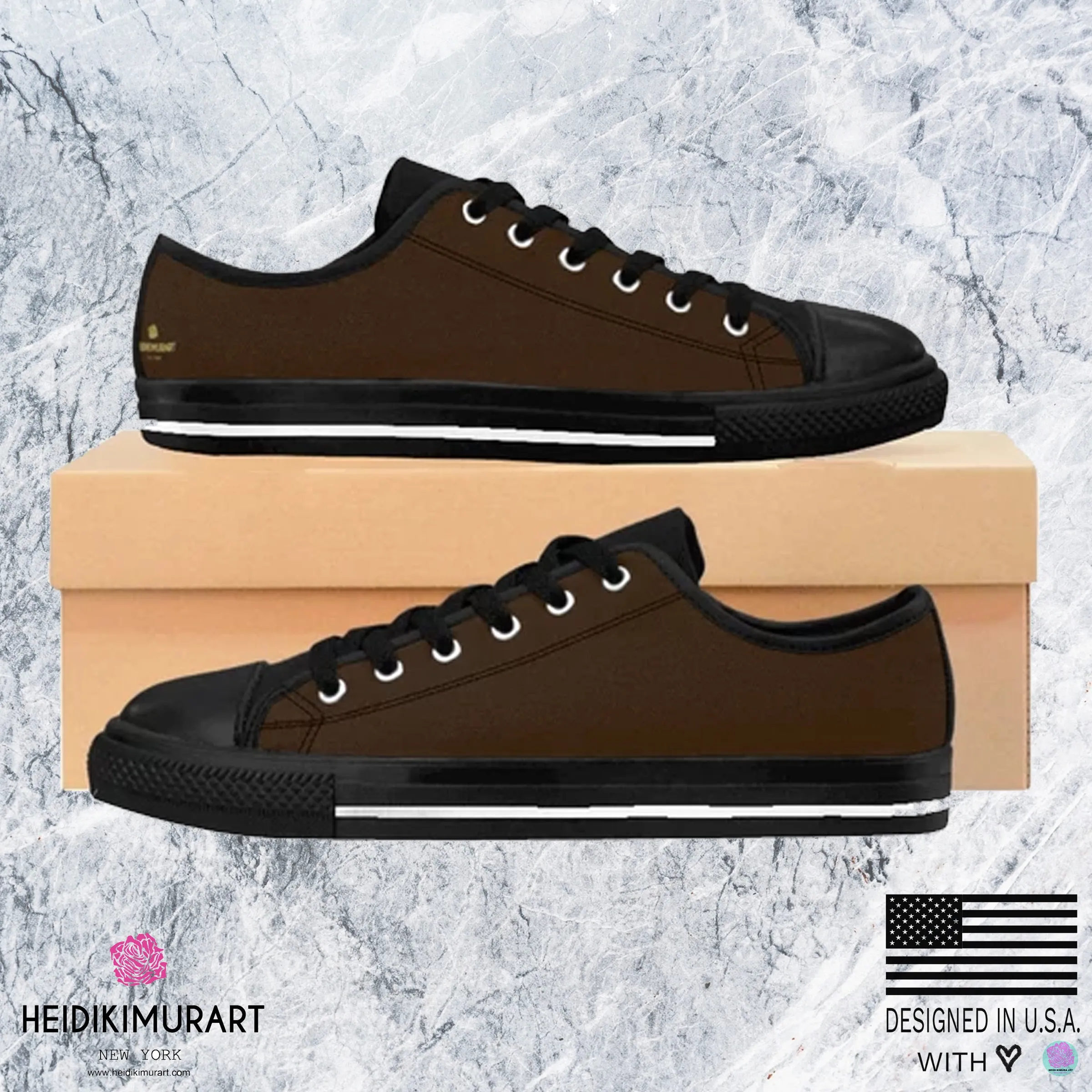 Dark Earth Solid Color Sneakers, Best Dark Chocolate Solid Brown Color Designer Men's Running Shoes Low Top Sneakers