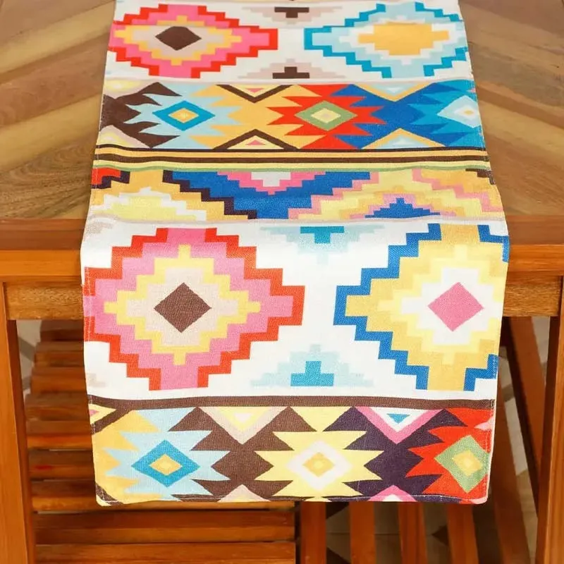 Diamond Floral Abstract Square Cotton Polyester Table Runner | 54 x 14 Inches