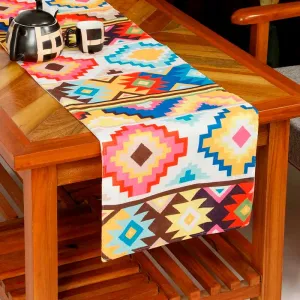 Diamond Floral Abstract Square Cotton Polyester Table Runner | 54 x 14 Inches