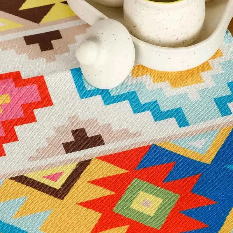 Diamond Floral Abstract Square Cotton Polyester Table Runner | 54 x 14 Inches