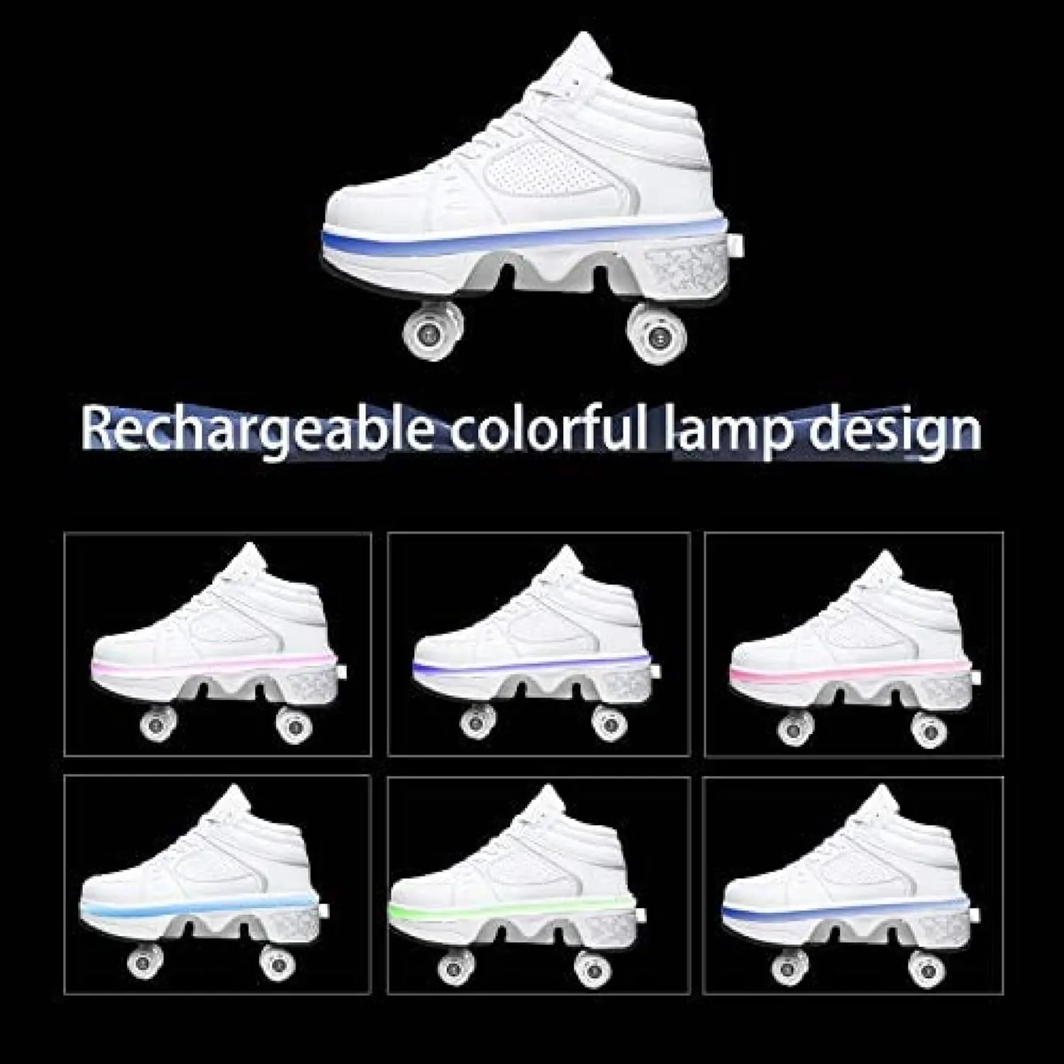 EARLY Invisible Pulley Shoes, 2 in 1 LED Deformation Roller Shoes Male and Female Double-Row Deform Wheel Skating Shoes Adult Children's,EUR39,Remarkable88