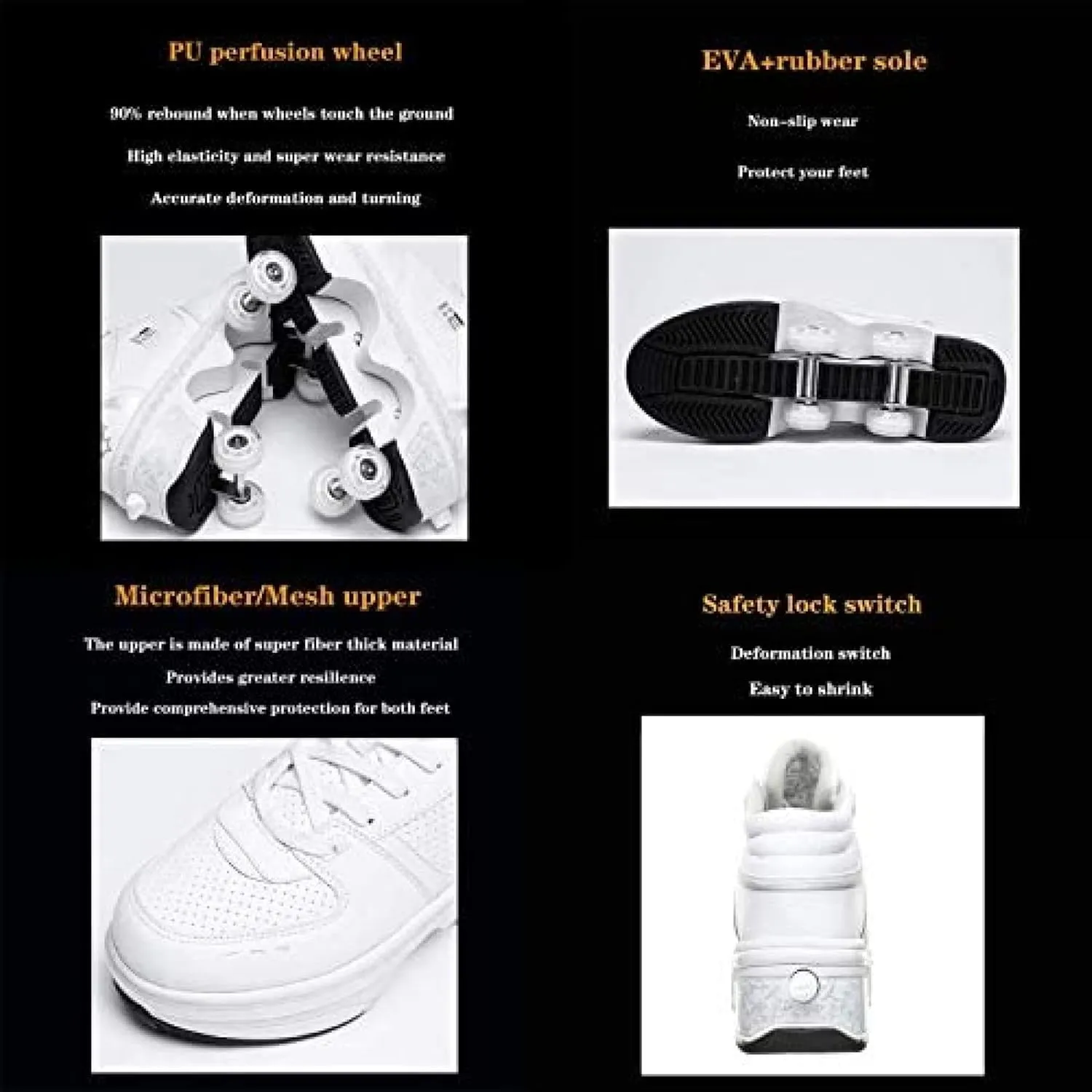 EARLY Invisible Pulley Shoes, 2 in 1 LED Deformation Roller Shoes Male and Female Double-Row Deform Wheel Skating Shoes Adult Children's,EUR39,Remarkable88