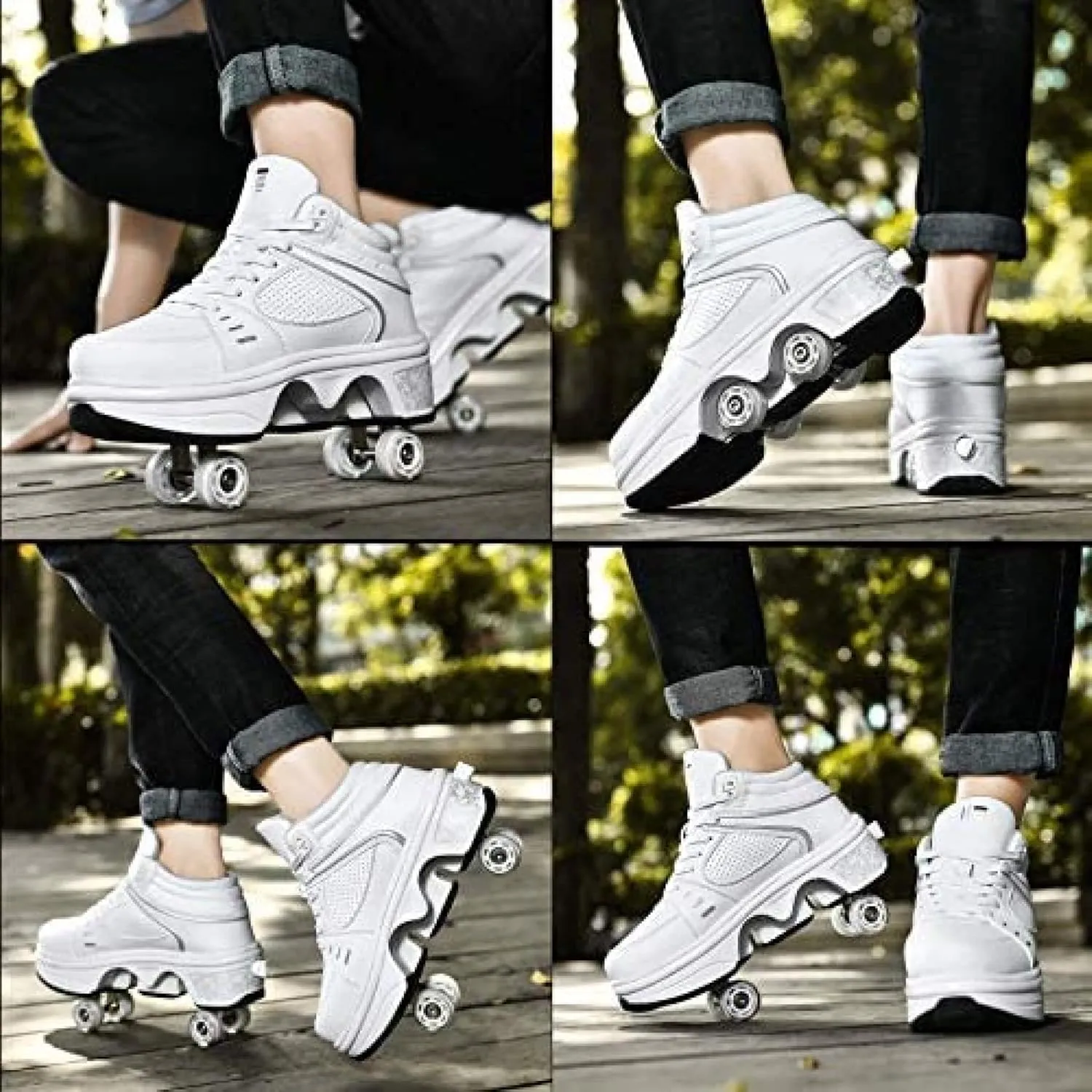 EARLY Invisible Pulley Shoes, 2 in 1 LED Deformation Roller Shoes Male and Female Double-Row Deform Wheel Skating Shoes Adult Children's,EUR39,Remarkable88