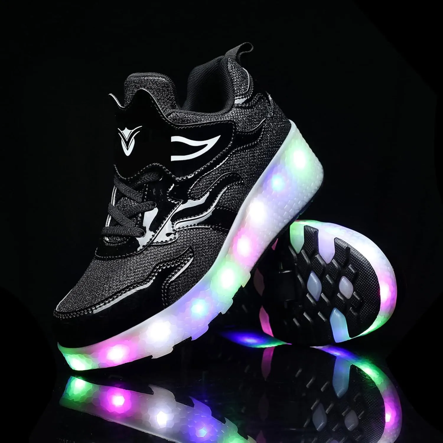 EMDPBD Unisex Kids Roller Skates Shoes USB Charging, Girls Boys LED Roller Skate Shoes with Double Wheels Retractable Technical Skateboarding,Black-39EU
