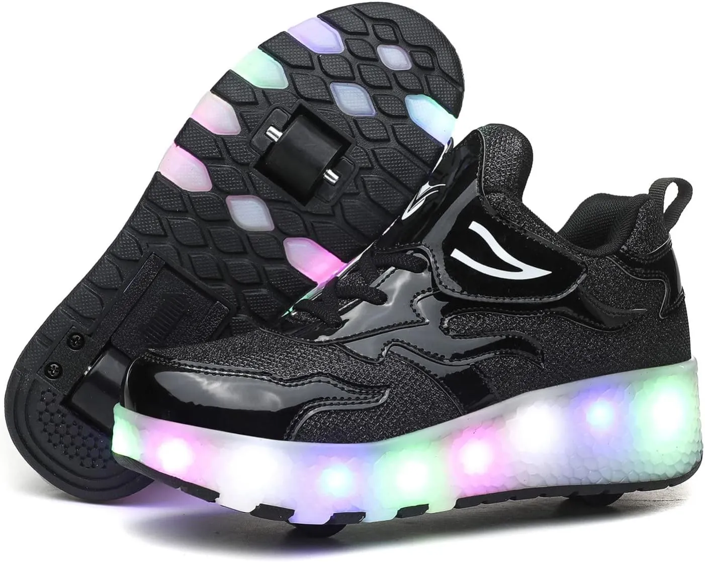 EMDPBD Unisex Kids Roller Skates Shoes USB Charging, Girls Boys LED Roller Skate Shoes with Double Wheels Retractable Technical Skateboarding,Black-39EU