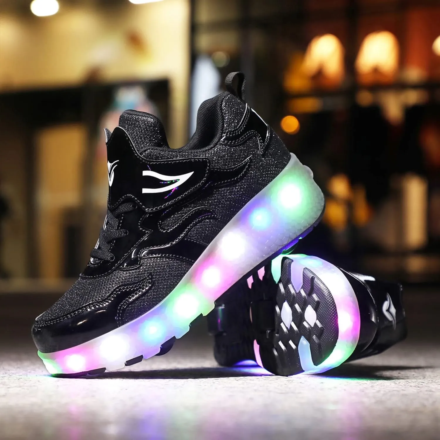 EMDPBD Unisex Kids Roller Skates Shoes USB Charging, Girls Boys LED Roller Skate Shoes with Double Wheels Retractable Technical Skateboarding,Black-39EU