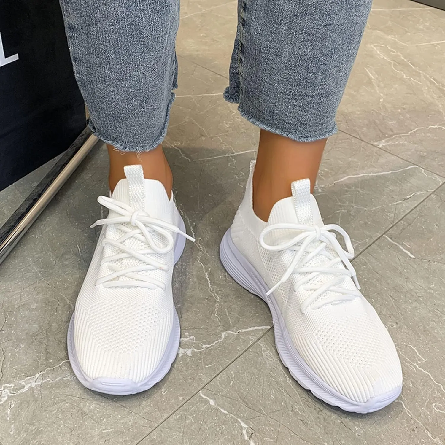 Fashion Spring and Summer Women Sports Shoes Flat Bottom Lightweight Flying Woven Mesh Breathable Comfortable was Shoes