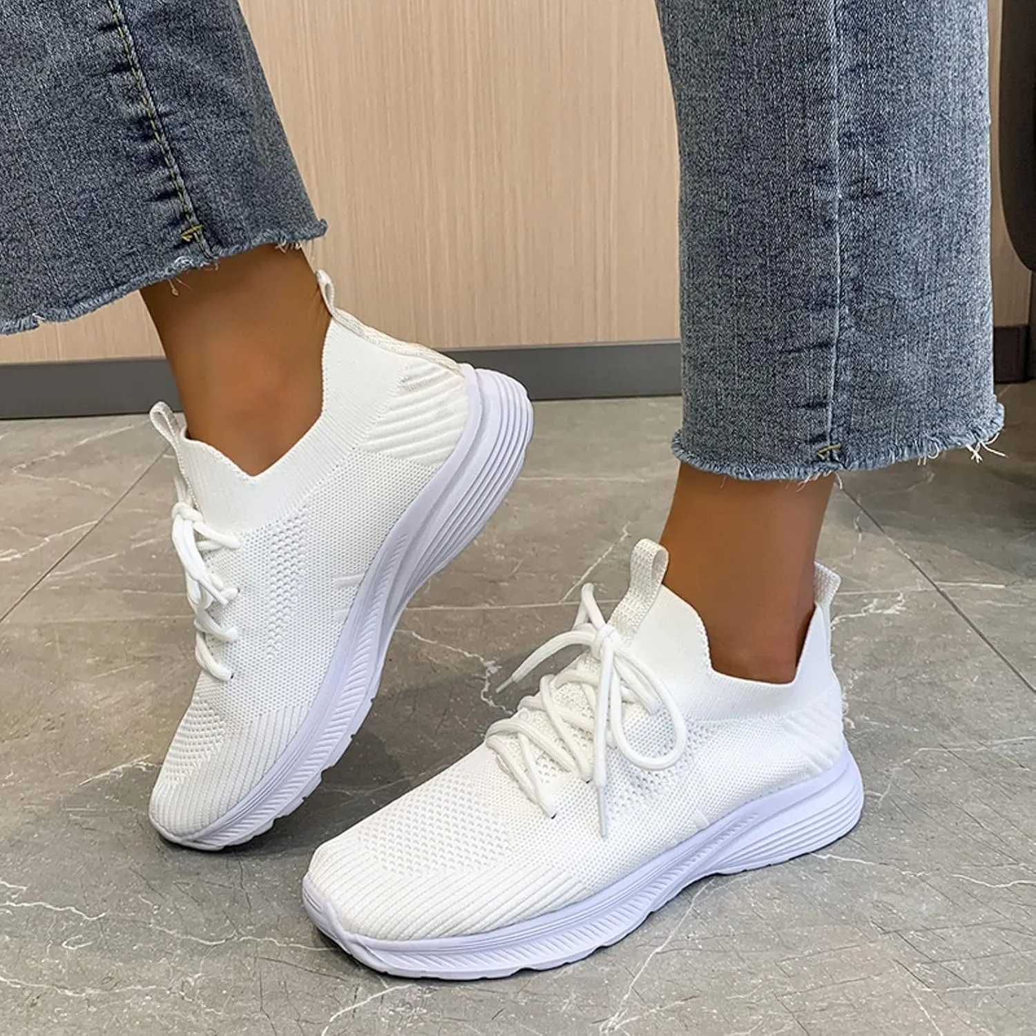 Fashion Spring and Summer Women Sports Shoes Flat Bottom Lightweight Flying Woven Mesh Breathable Comfortable was Shoes