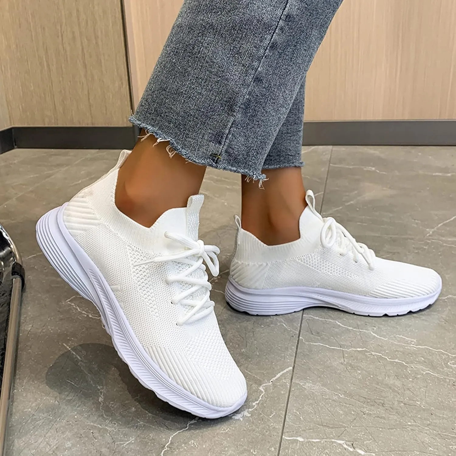 Fashion Spring and Summer Women Sports Shoes Flat Bottom Lightweight Flying Woven Mesh Breathable Comfortable was Shoes