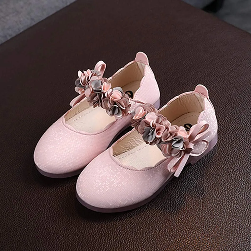 Girl Dress Shoes with Flower Mary Jane Flat Flower Girl Shoes for Party School Wedding Wide(Toddler/Little Toddler Shoes
