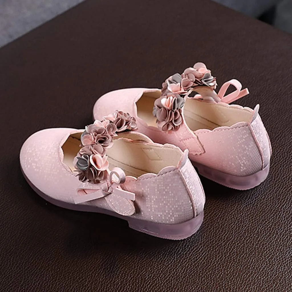 Girl Dress Shoes with Flower Mary Jane Flat Flower Girl Shoes for Party School Wedding Wide(Toddler/Little Toddler Shoes