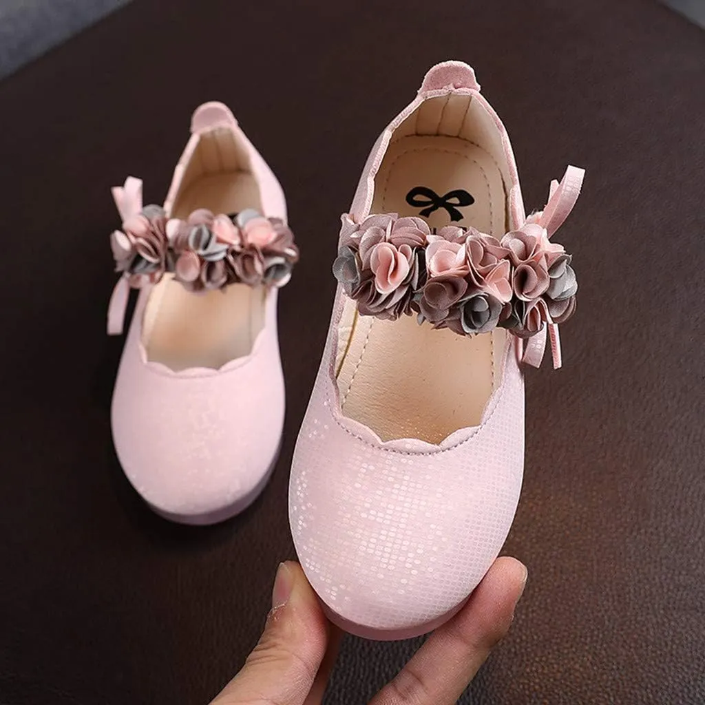 Girl Dress Shoes with Flower Mary Jane Flat Flower Girl Shoes for Party School Wedding Wide(Toddler/Little Toddler Shoes