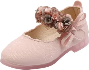 Girl Dress Shoes with Flower Mary Jane Flat Flower Girl Shoes for Party School Wedding Wide(Toddler/Little Toddler Shoes