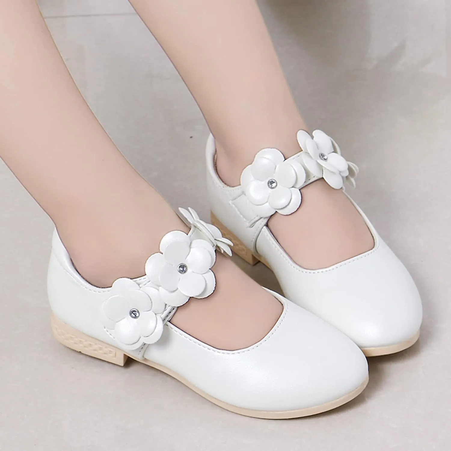 Girls Ballerina Flat Mary Jane Front Flower Dress Shoes for Wedding, Party, Walking(Toddler/Little Girl) Baby Shoes