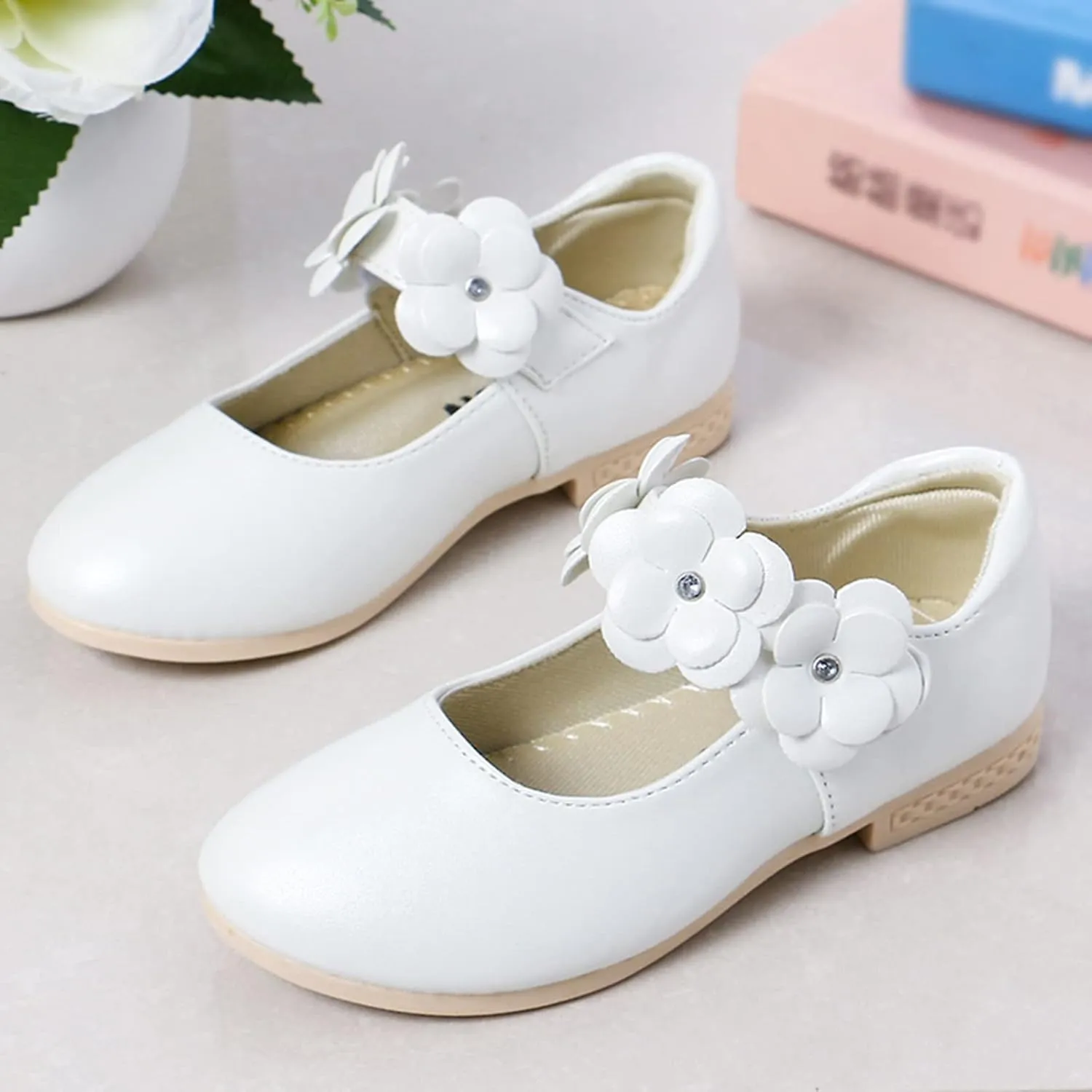 Girls Ballerina Flat Mary Jane Front Flower Dress Shoes for Wedding, Party, Walking(Toddler/Little Girl) Baby Shoes