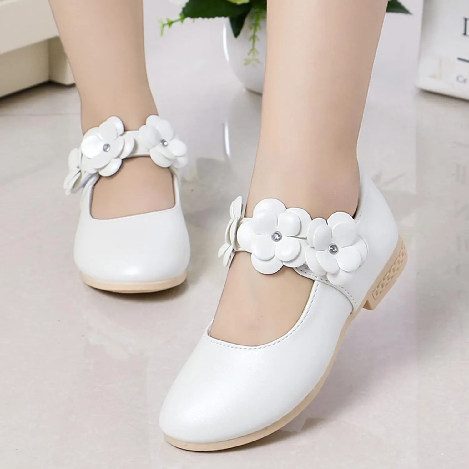 Girls Ballerina Flat Mary Jane Front Flower Dress Shoes for Wedding, Party, Walking(Toddler/Little Girl) Baby Shoes