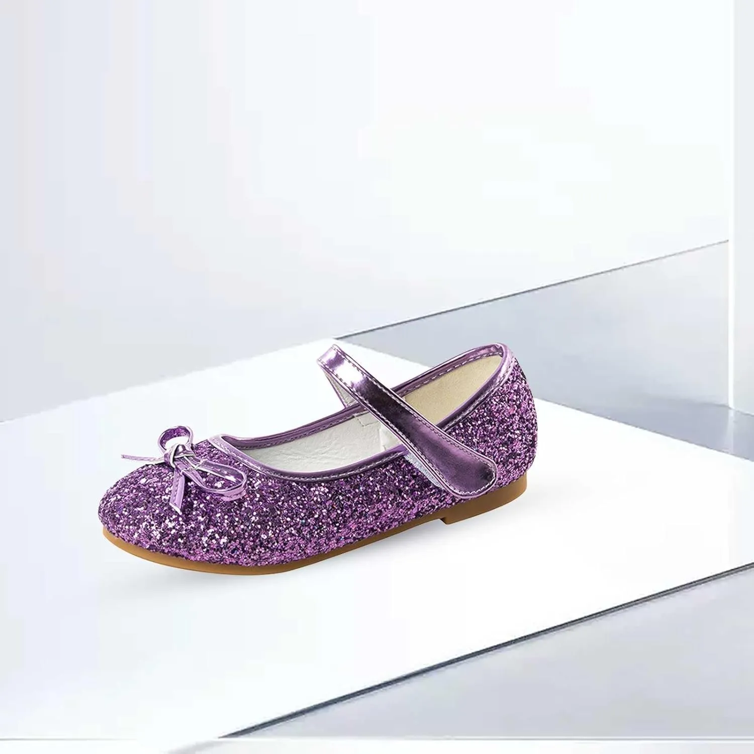Girls Dress Shoes Low Heel Flats Mary Jane Flower Wedding Party Glitter Shoes for Kids Toddler