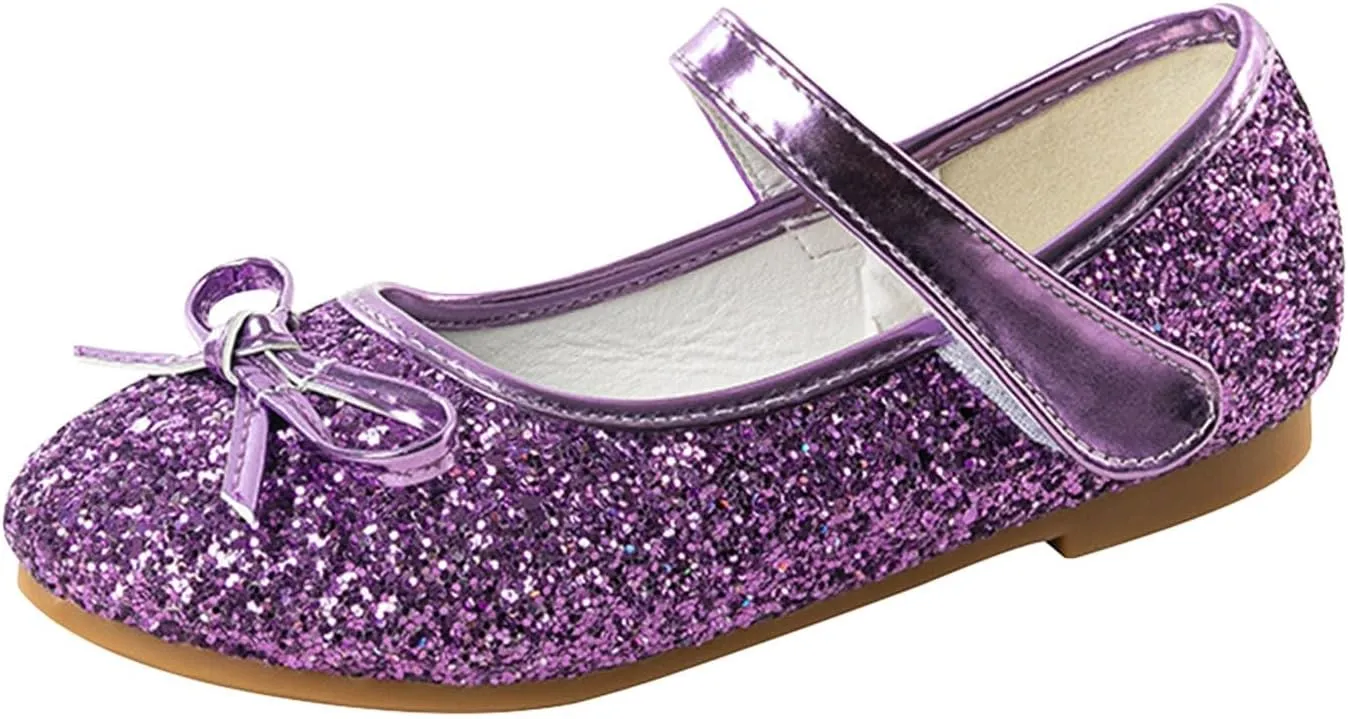 Girls Dress Shoes Low Heel Flats Mary Jane Flower Wedding Party Glitter Shoes for Kids Toddler