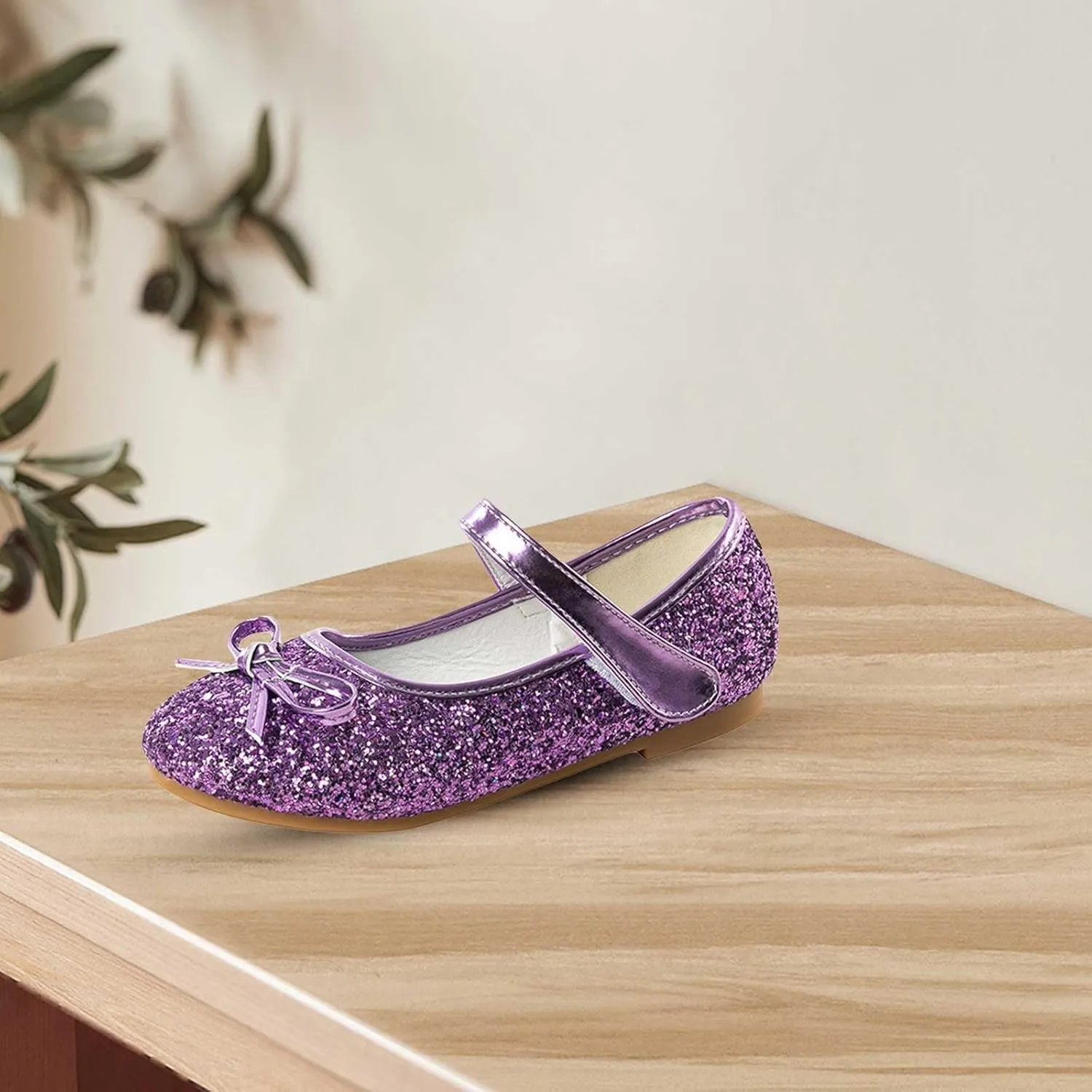 Girls Dress Shoes Low Heel Flats Mary Jane Flower Wedding Party Glitter Shoes for Kids Toddler