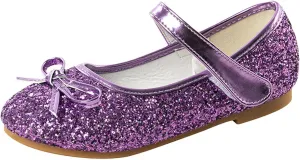 Girls Dress Shoes Low Heel Flats Mary Jane Flower Wedding Party Glitter Shoes for Kids Toddler