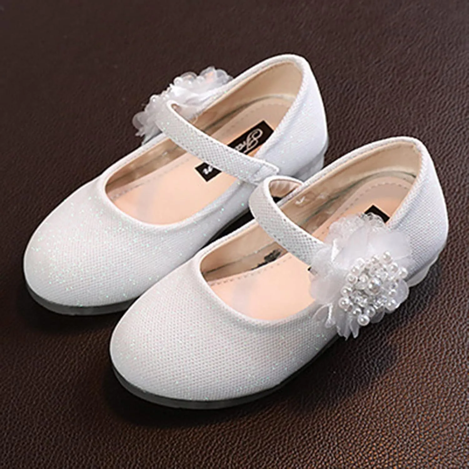 Girls Mary Jane Flat Pump Strap with Flower Ballet Flat Flower Girl Dress Shoes School Party Slip on Toddler Kid Shoes