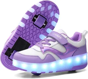 Girls Roller Shoes LED Lights Up Sneakers with Wheels Removable Lightweight Roller Skates Boys Beginners Skate Sports Footwear Athletic USB Charge Sneaker Kids Gifts 11.5