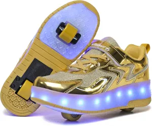 Girls Roller Shoes LED Lights Up Sneakers with Wheels Removable Lightweight Roller Skates Boys Beginners Trainers Skate Comfortable Sports Footwear Athletic USB Charge Sneaker Kids Gifts