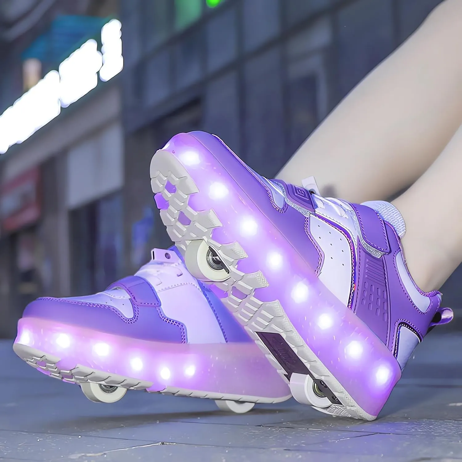 Girls Roller Shoes LED Lights Up Sneakers with Wheels Removable Lightweight Roller Skates Boys Beginners Trainers Skate Comfortable Sports Footwear Athletic USB Charge Sneaker Kids Gifts