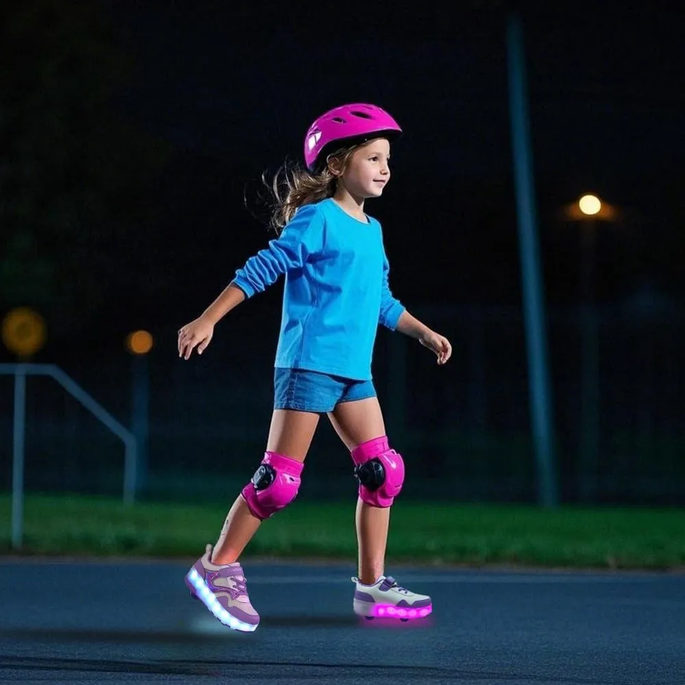 Girls Roller Shoes LED Lights Up Sneakers with Wheels Removable Lightweight Roller Skates Boys Beginners Trainers Skate Comfortable Sports Footwear Athletic USB Charge Sneaker Kids Gifts